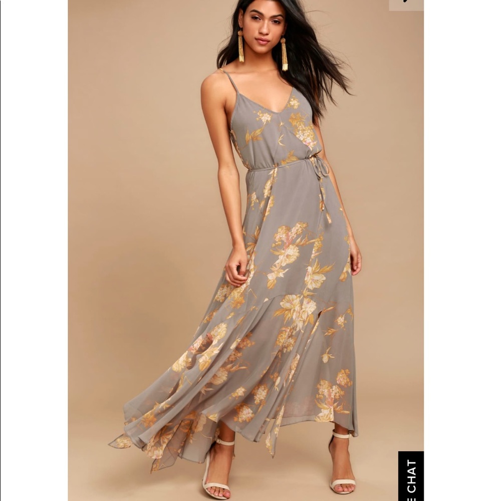 Lulus Grey Floral Print Maxi Dress